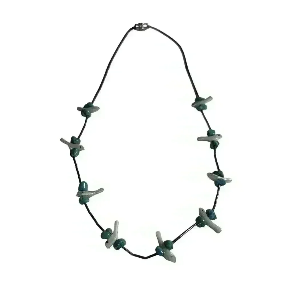 1970s South-West Style Liquid Silver & Mother-of-Pearl Turquoise Necklace